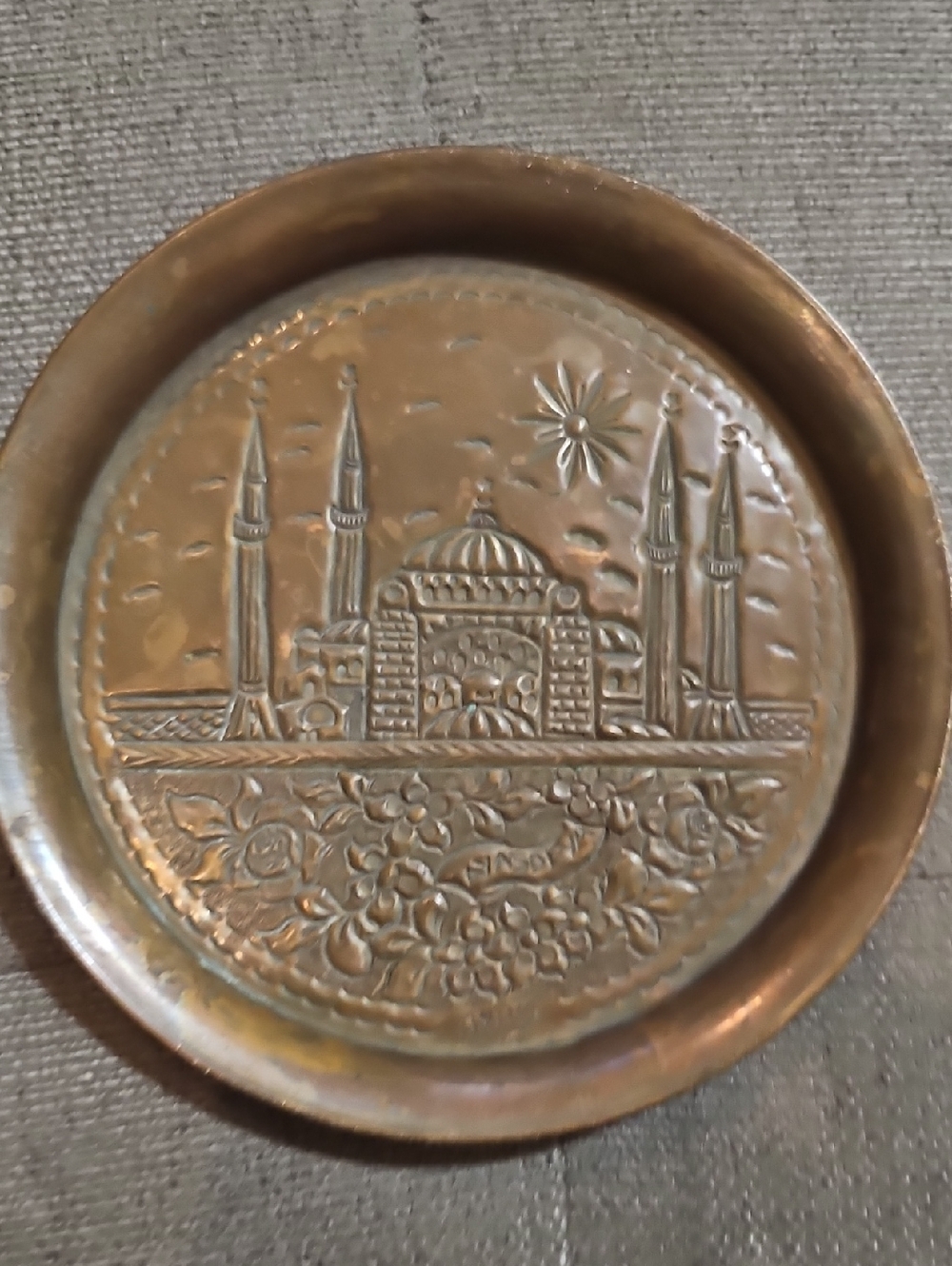Decorative Copper Trinket Dish with Mosque Motif - Copper Tone